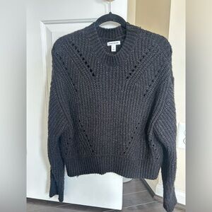 Elizabeth and James Black Crew Neck Sweater with Ribbed Texture